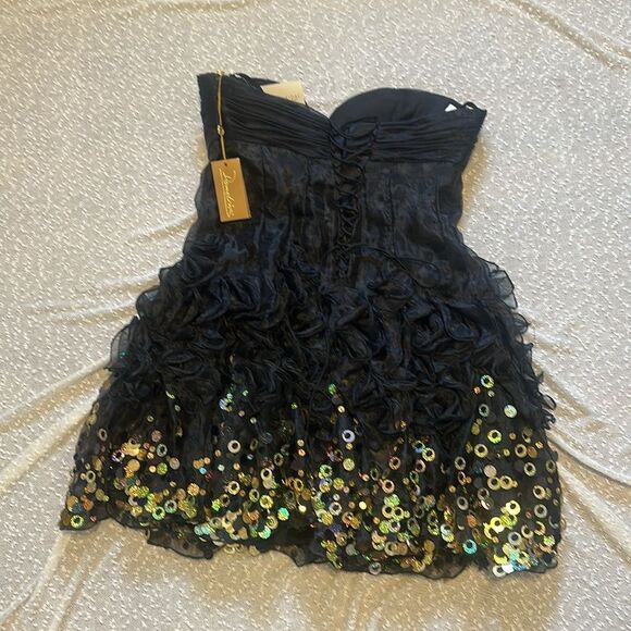 DEMETRIOS Bridal Black Strapless with Gold Sequins Mini Formal Prom Dress 16 NWT - Picture 4 of 12